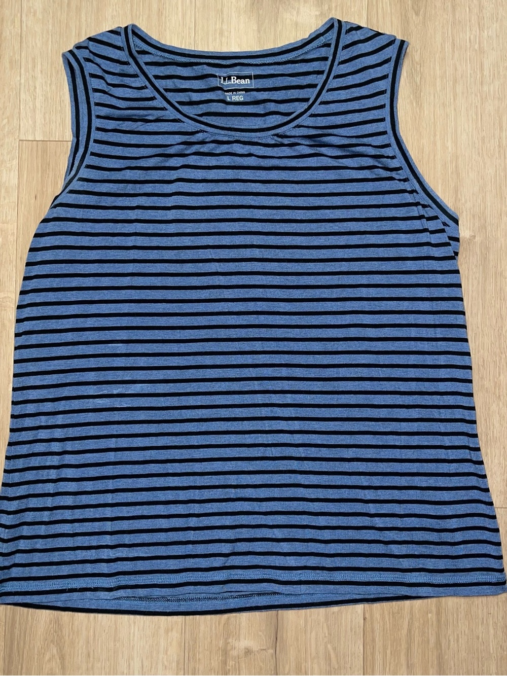 L.L. Bean Women’s L Super Soft Lyocell Blue/Black Striped Scoop Neck Tank